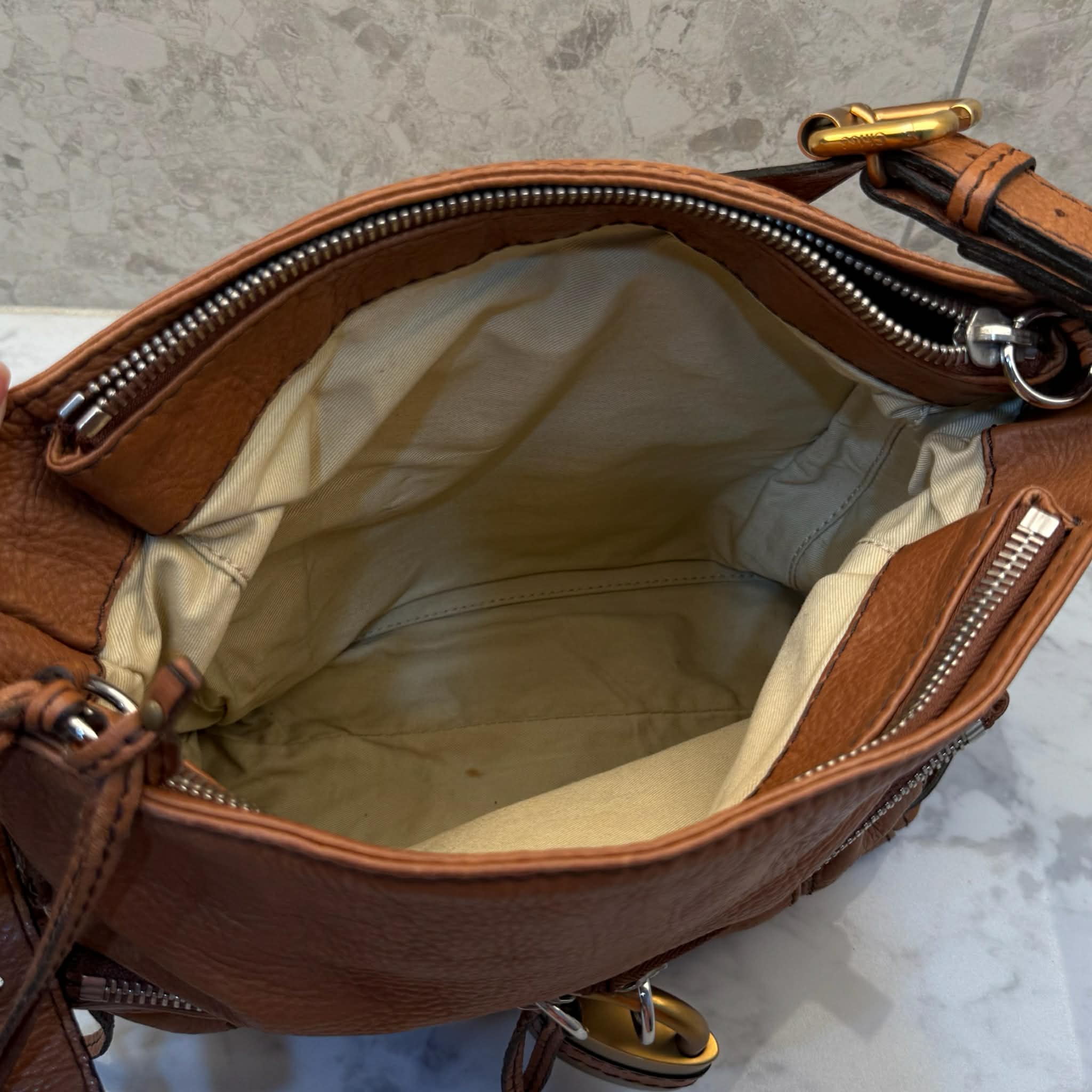 Chloe Leather Large Paddington Shoulder Bag Brown