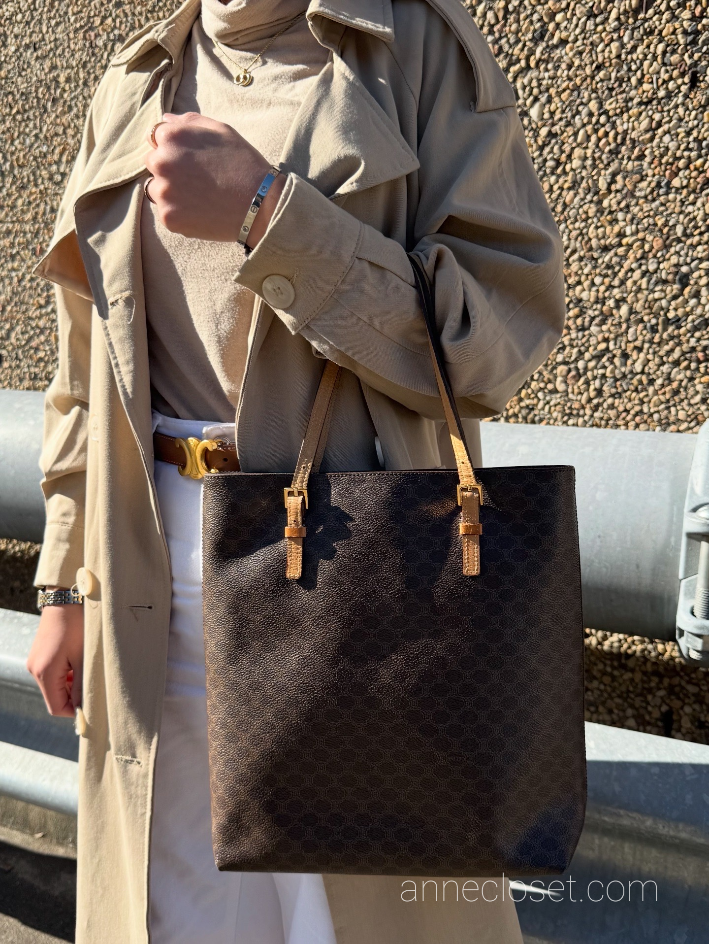 Celine Vintage Brown Macadam Tote Bag