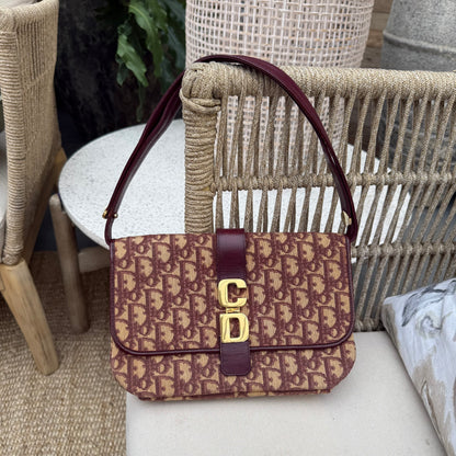 Christian Dior Trotter Canvas Shoulder Bag Burgundy