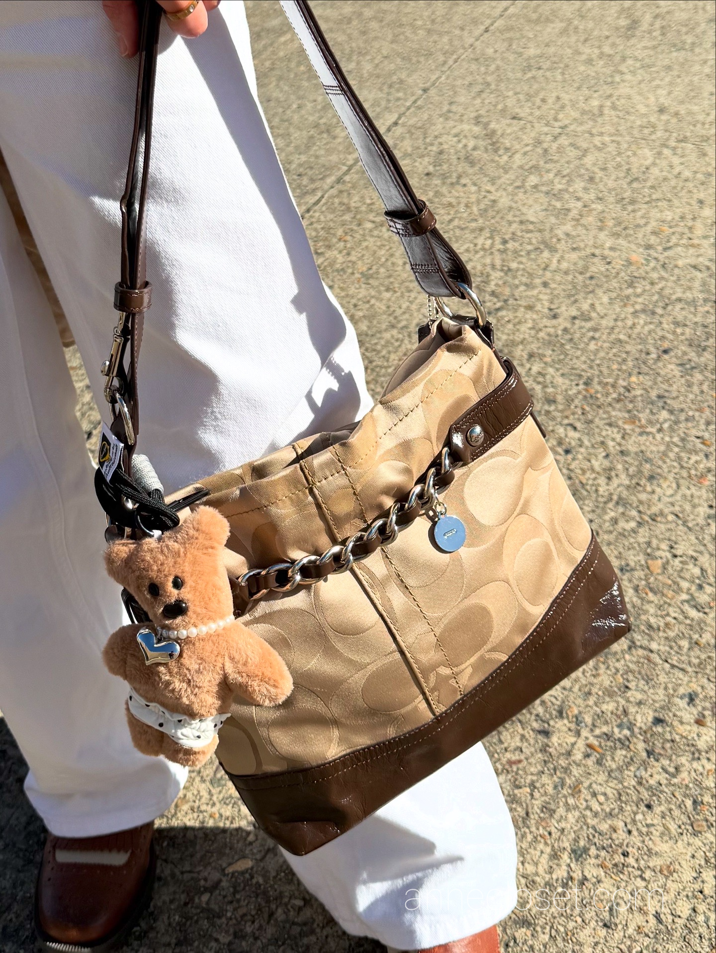 Coach Signature Leather Sateen Tan Brown Crossbody