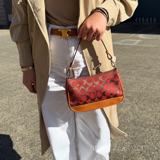 Coach Signature Demi Shoulder Bag Tan/Red