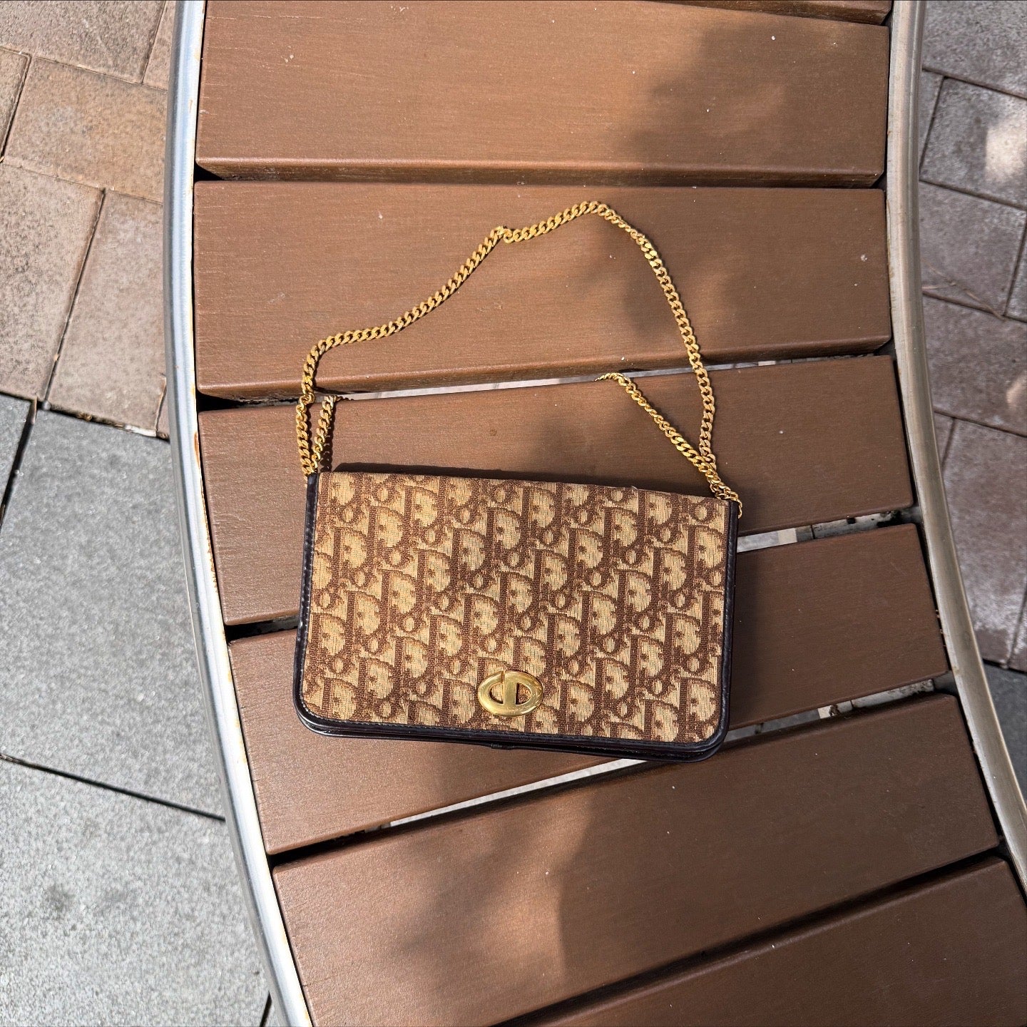 Dior Brown Trotter Jacquard Chain Shoulder Bag