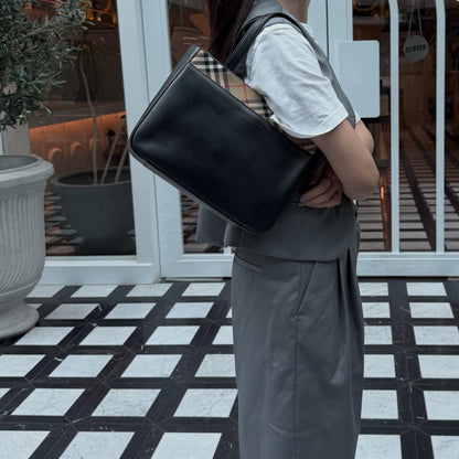 Burberry Nova Check Canvas Trimmed Leather Shoulder Bag