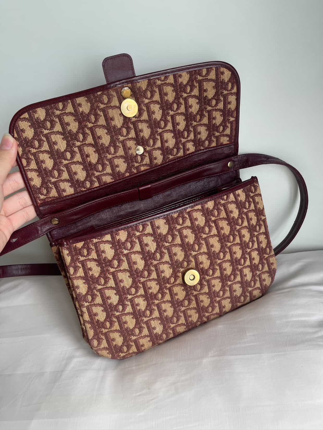 Christian Dior Trotter Canvas Shoulder Bag Burgundy