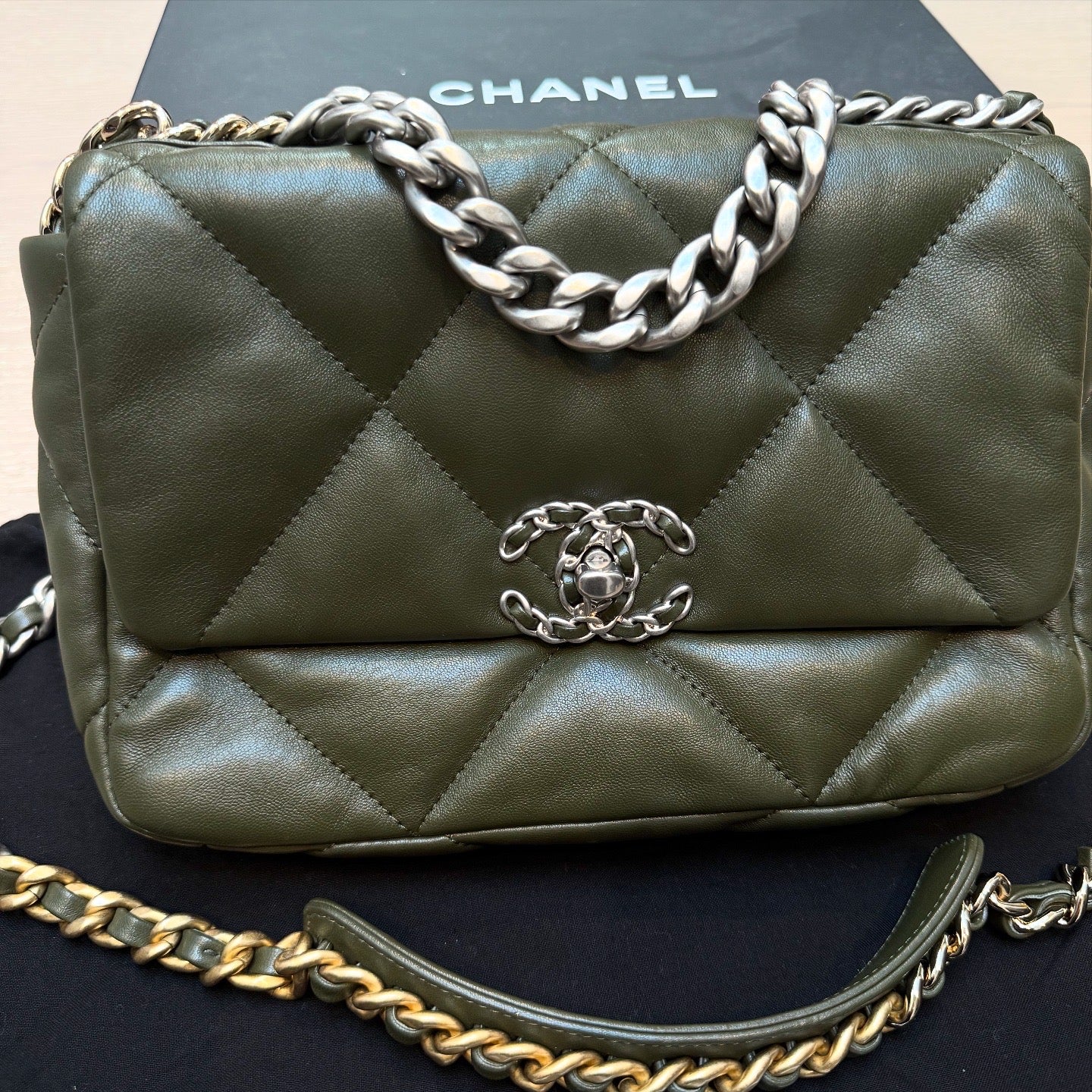 Chanel 19 Flap in Olive Green Lambskin