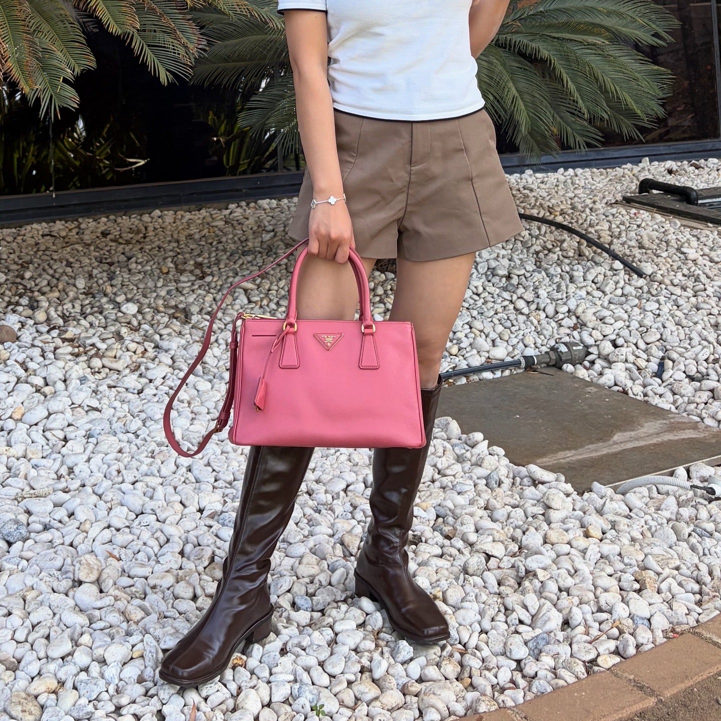 Prada Saffiano Lux Galleria Double Zip Tote Pink