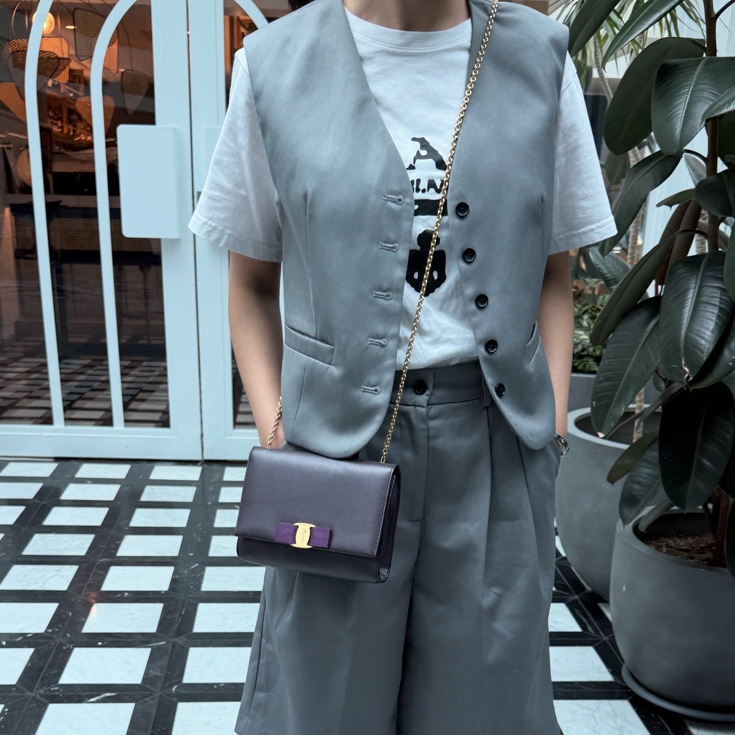 Salvatore Ferragamo Purple Saffiano Leather Genie Chain Crossbody