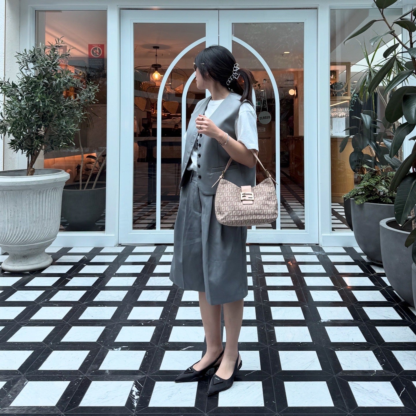 Fendi Light Pink Zucchino Baguette Shoulder Bag