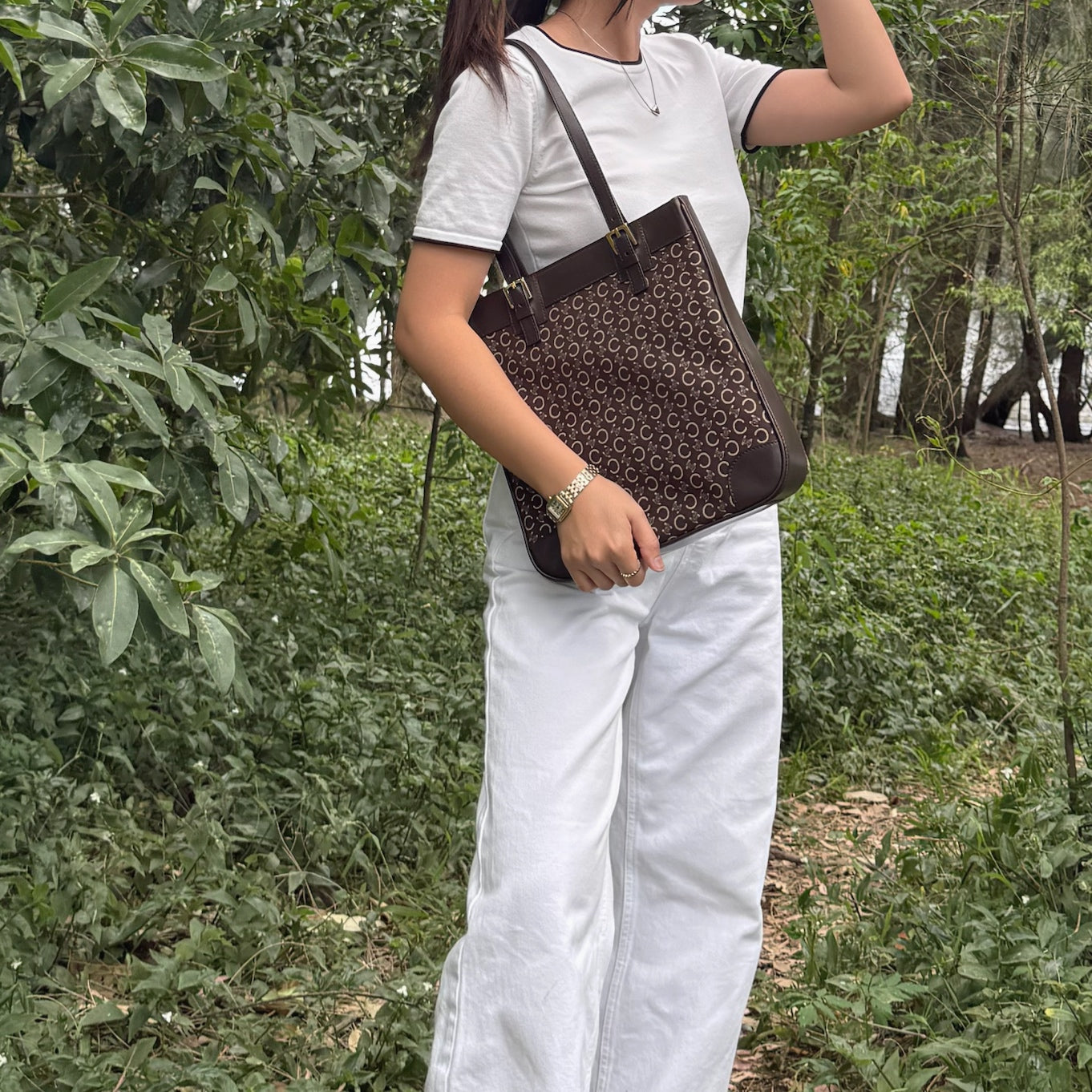 Celine C Macadam Brown Canvas Tote Bag
