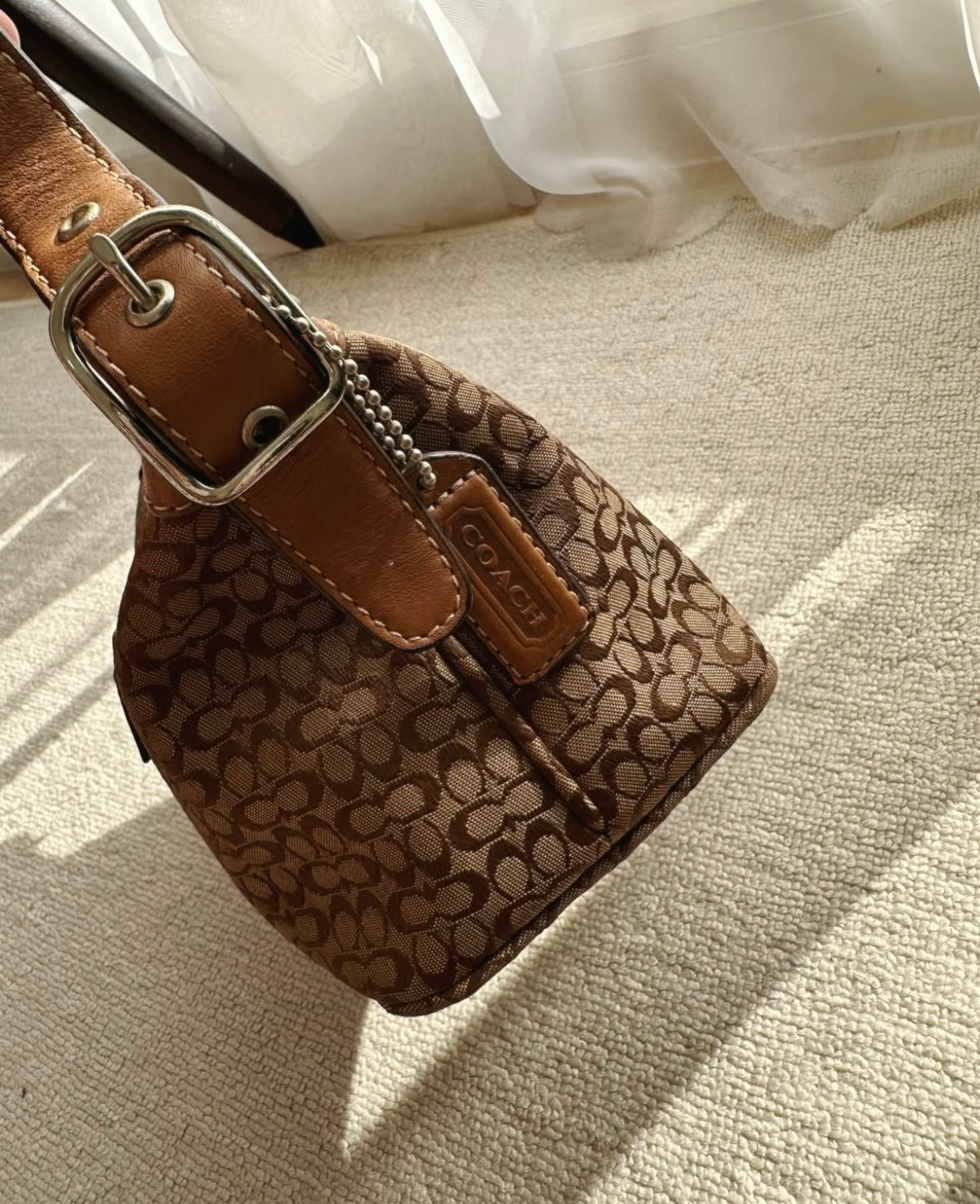 COACH Brown Monogram Small Baguette Bag
