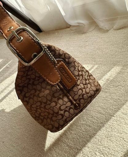 COACH Brown Monogram Small Baguette Bag