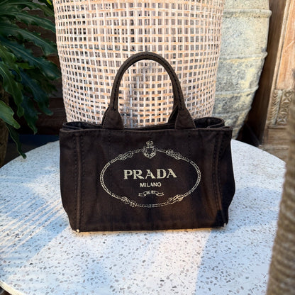 Prada Canapa 2way Tote Bag Shoulder Bag Denim Black