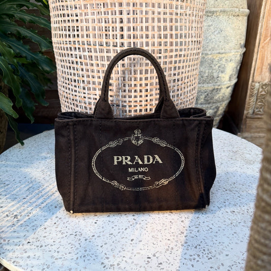 Prada Canapa 2way Tote Bag Shoulder Bag Denim Black