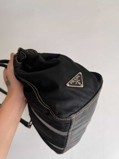PRADA Vintage Black Tessuto Nylon Leather Satchel Handbag