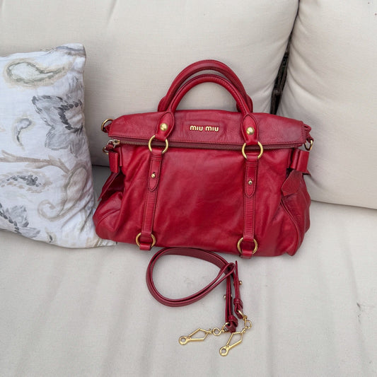 Miu Miu Vitello Lux Satchel Bag Red
