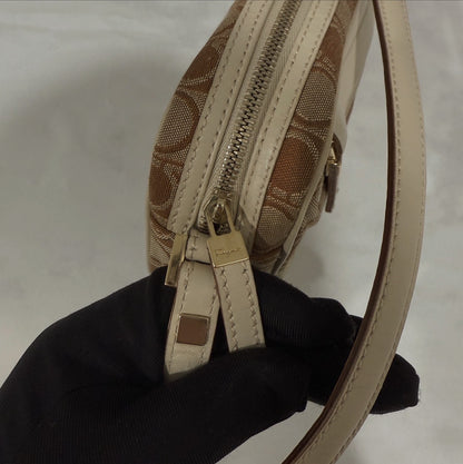 Salvatore Ferragamo Gancini Monogram Canvas Shoulder Bag Beige