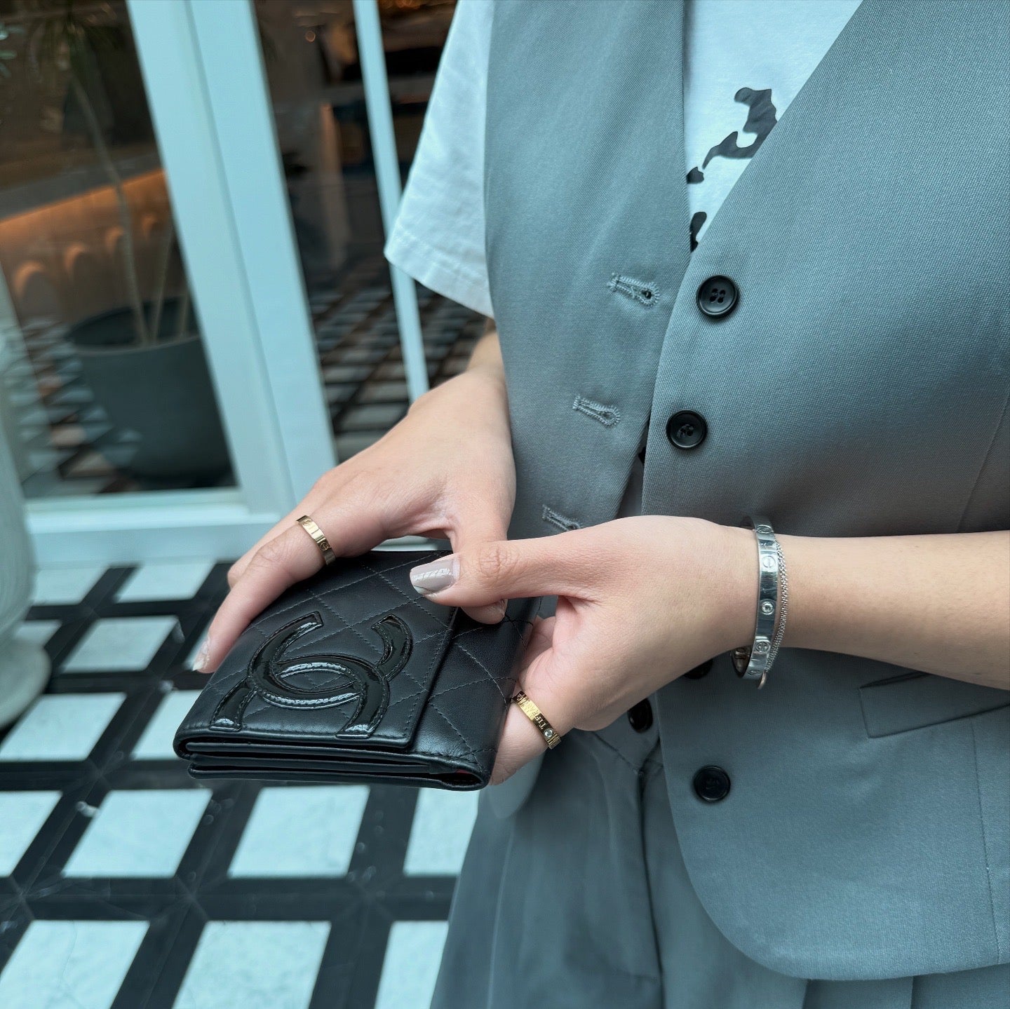 Chanel Cambon Compact Wallet Purse Black
