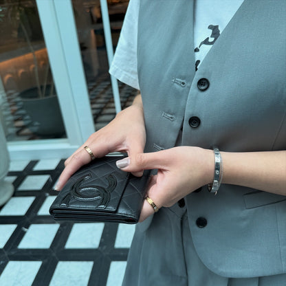Chanel Cambon Compact Wallet Purse Black