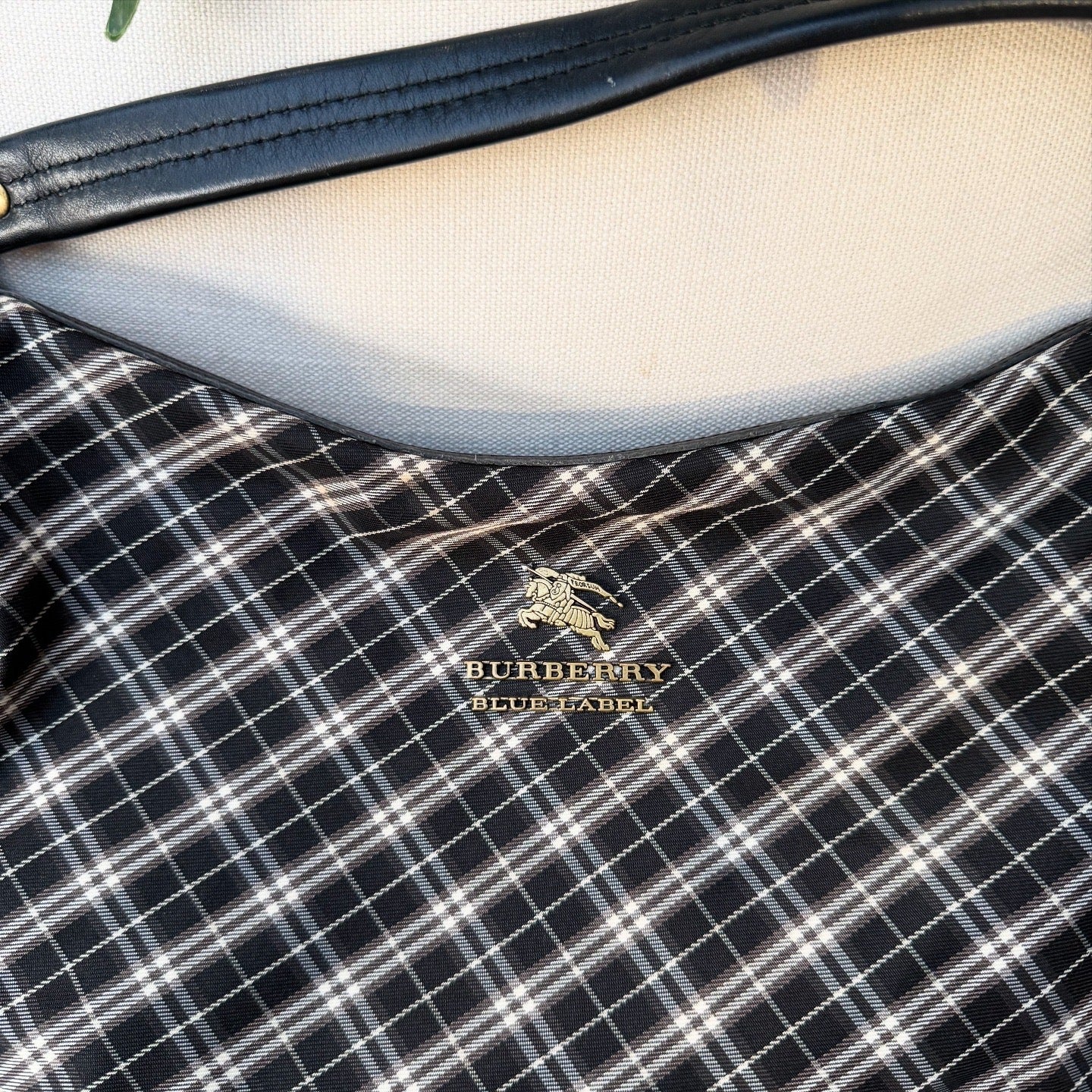 Burberry Black/White Nova Check Canvas and Leather Buckle Hobo