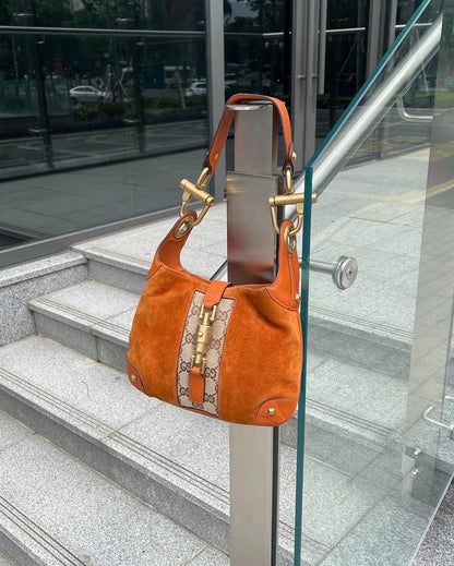 GUCCI Suede Nailhead Jackie shoulder bag