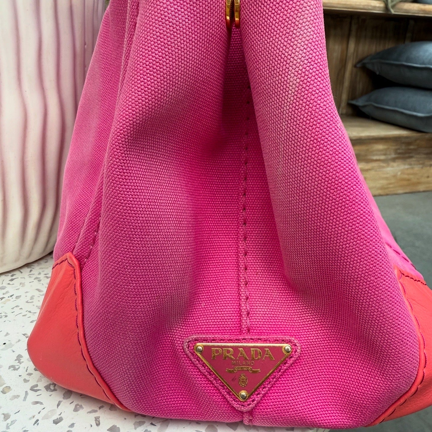 Prada Pink Denim Canapa Logo Tote