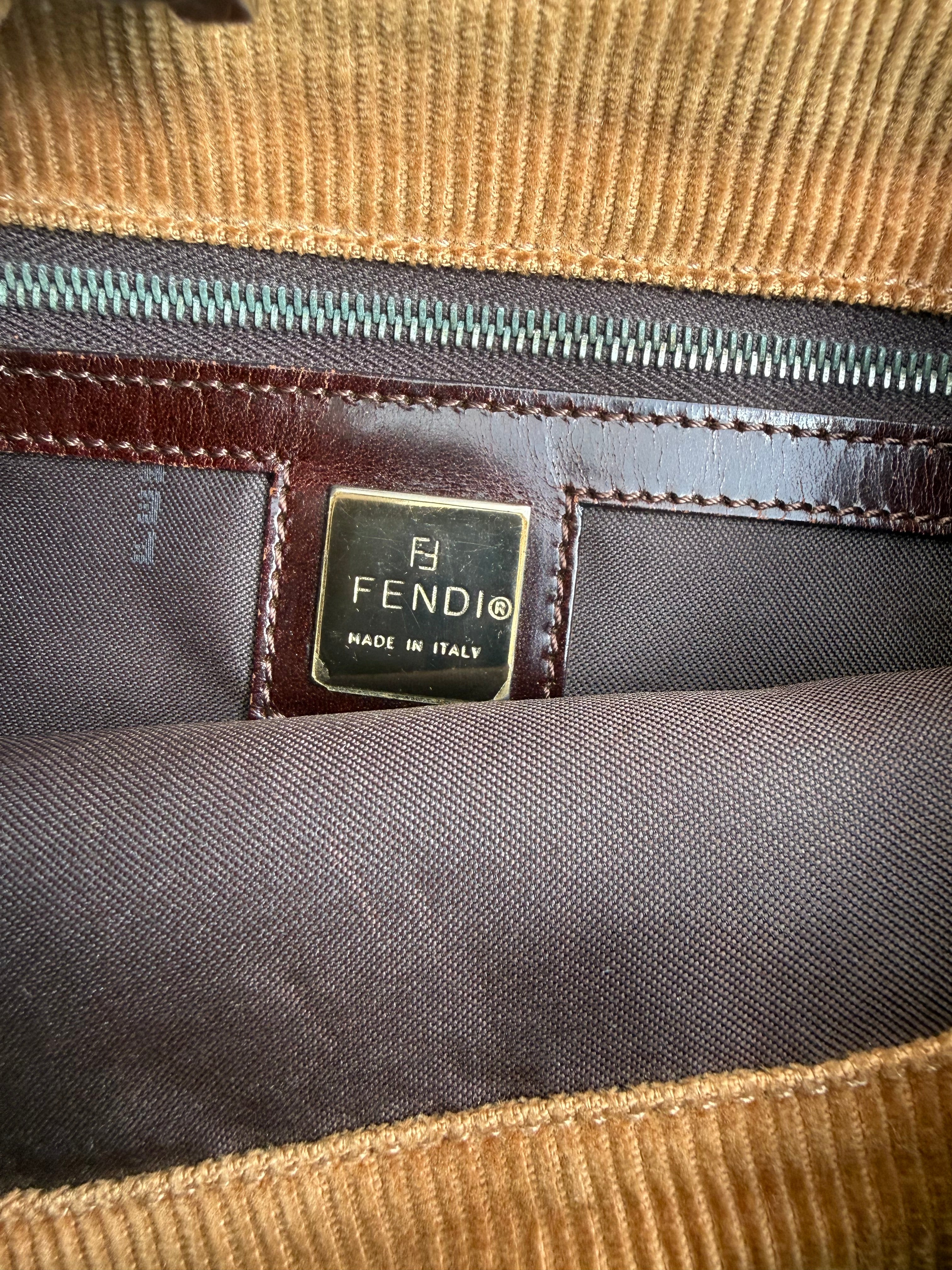 Fendi Tan Corduroy FF Silver Logo Tote Bag