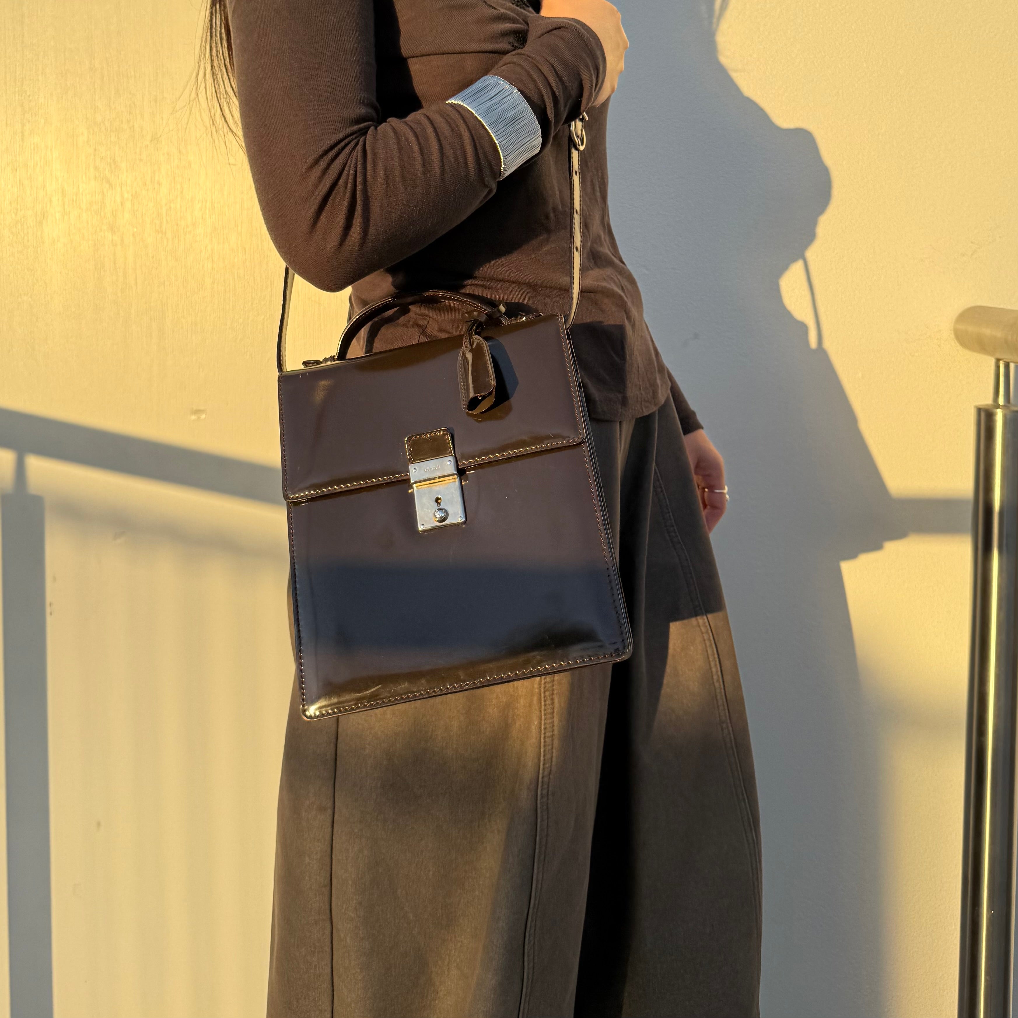 Gucci Dark Brown Patent Leather Vintage Crossbody