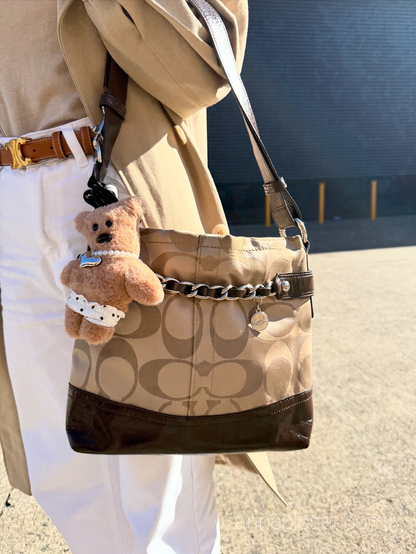 Coach Signature Leather Sateen Tan Brown Crossbody