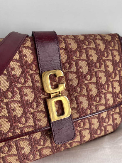 Christian Dior Trotter Canvas Shoulder Bag Burgundy