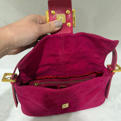Fendi Suede Baguette Fuchsia Handbag