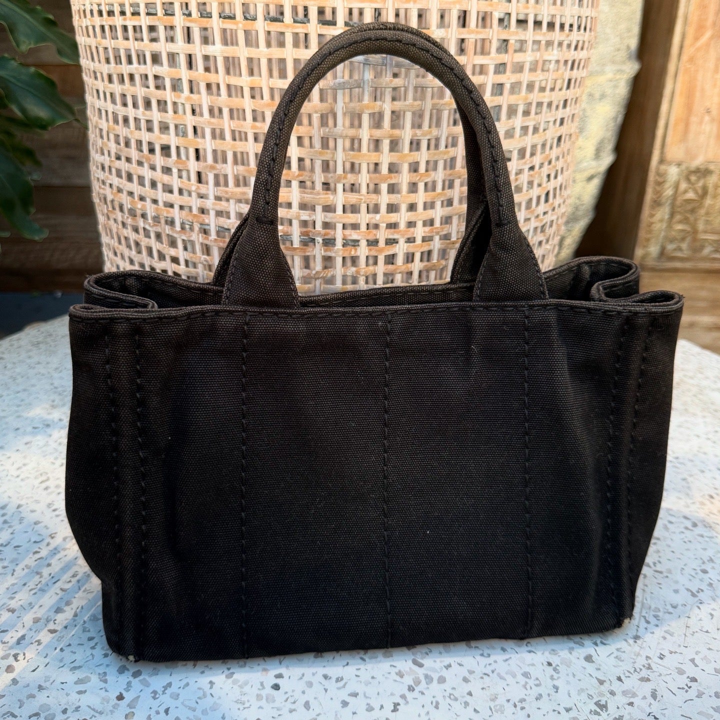 Prada Canapa 2way Tote Bag Shoulder Bag Denim Black