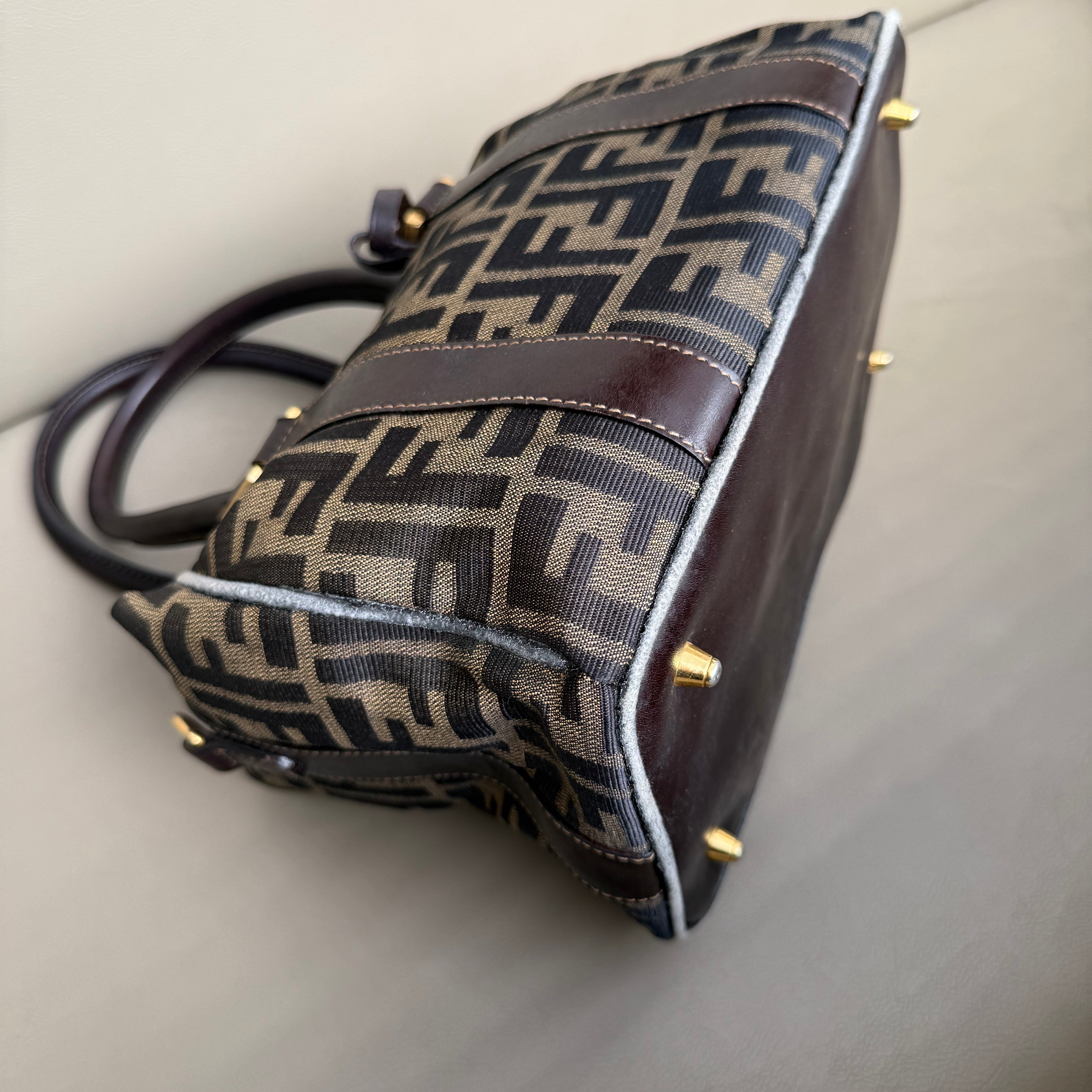Fendi Vintage handle bowling bag canvas brown GHW