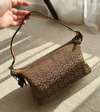 COACH Brown Monogram Small Baguette Bag