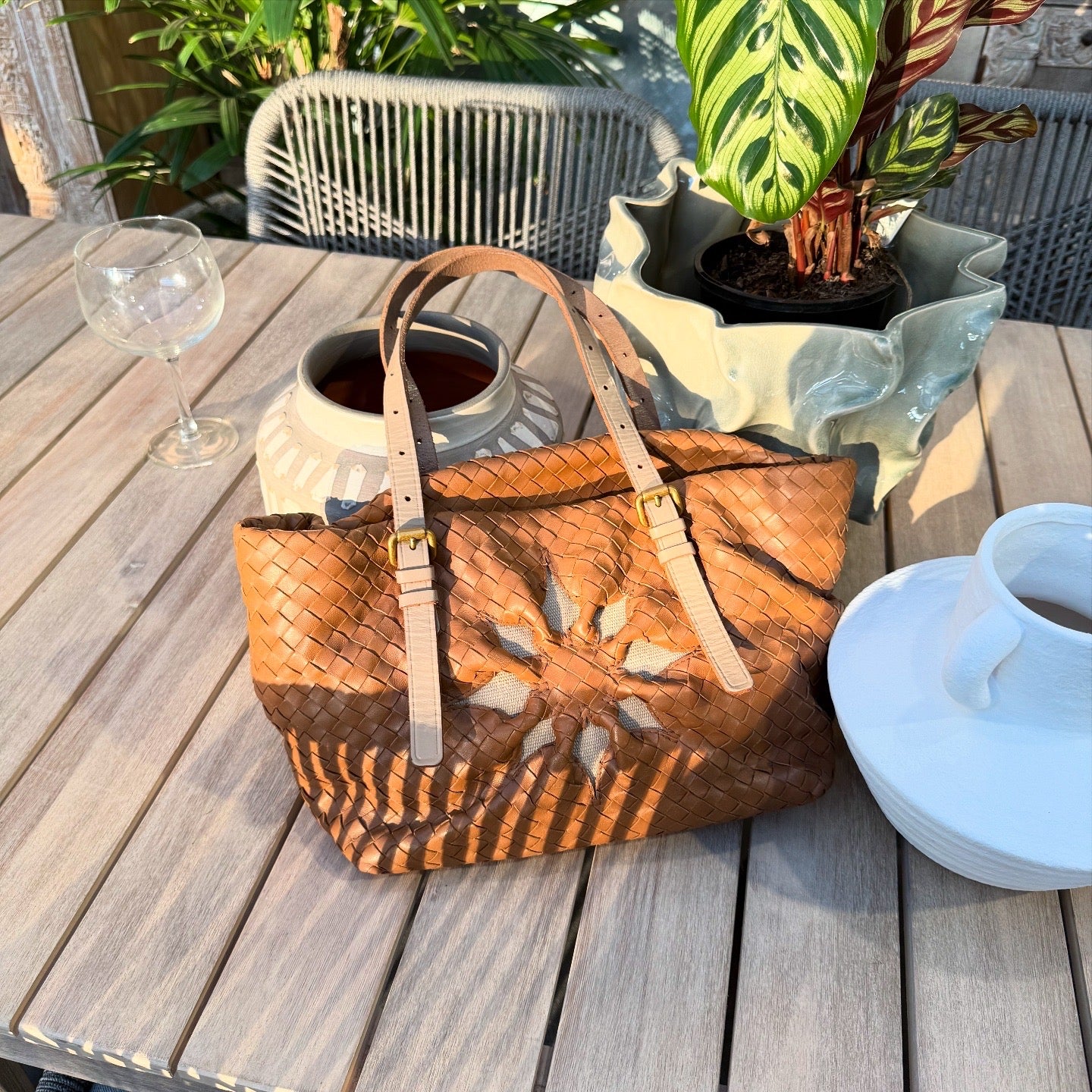 Bottega Veneta Brown Intrecciato Flower Tote