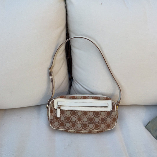 Salvatore Ferragamo Gancini Monogram Canvas Shoulder Bag Beige
