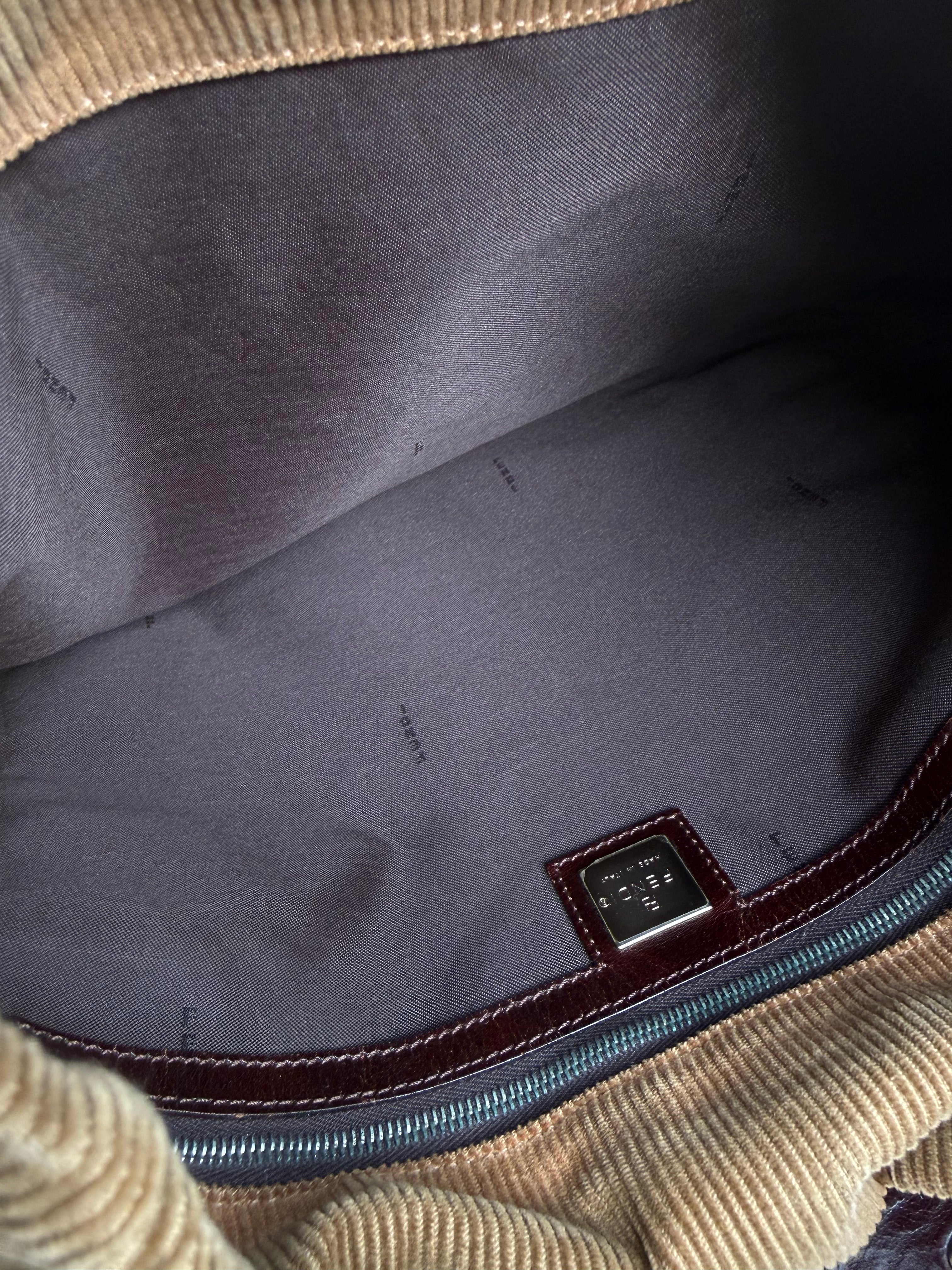 Fendi Tan Corduroy FF Silver Logo Tote Bag
