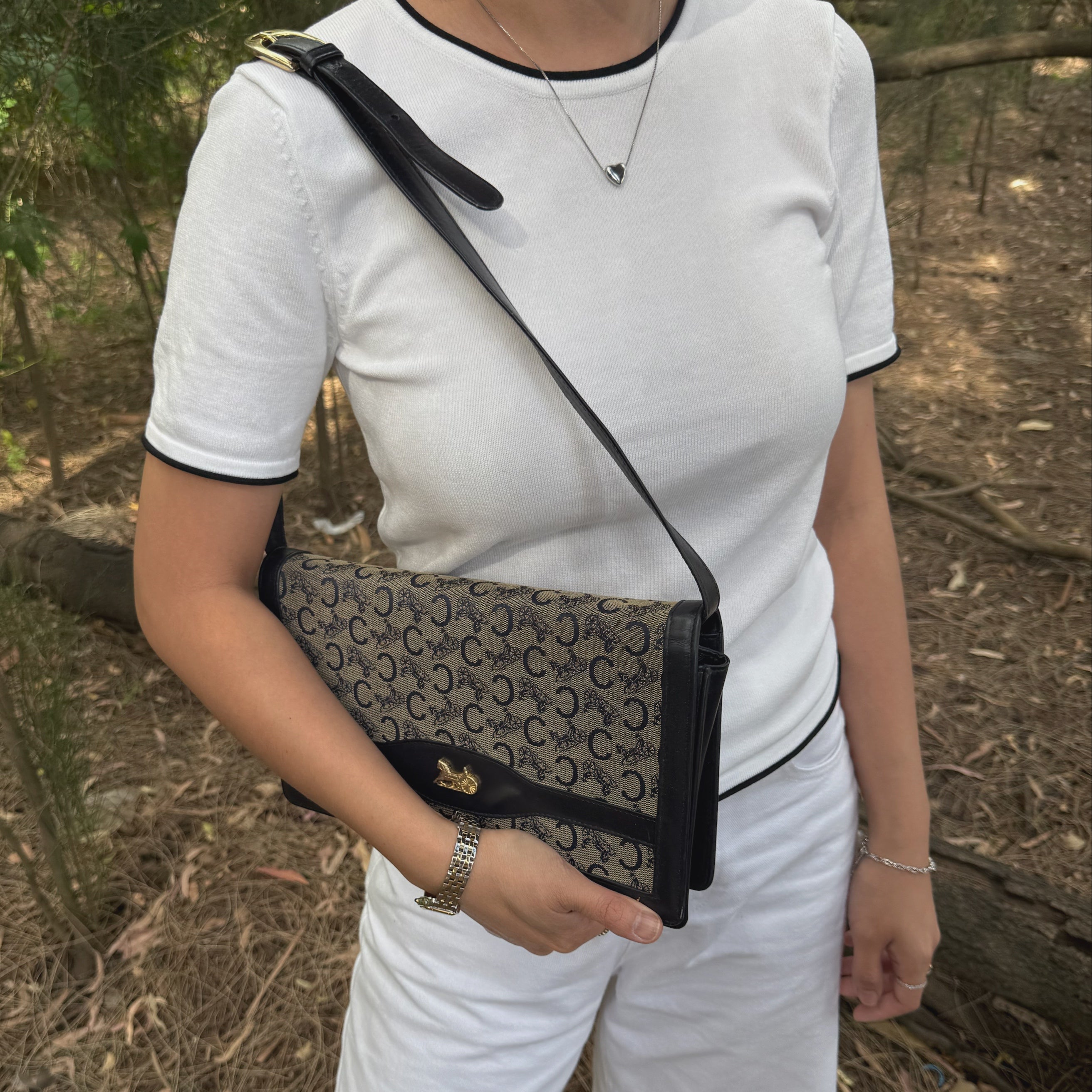Celine Macadam Canvas Horse Carriage Shoulder Bag