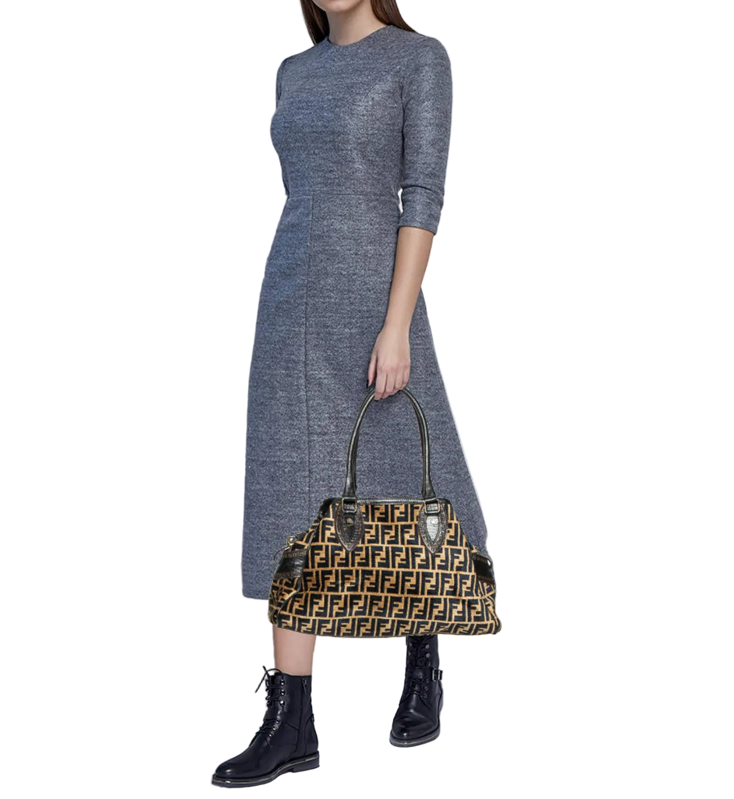 Fendi Black/Tobacco Velvet and Leather Medium Chef De Jour Bag