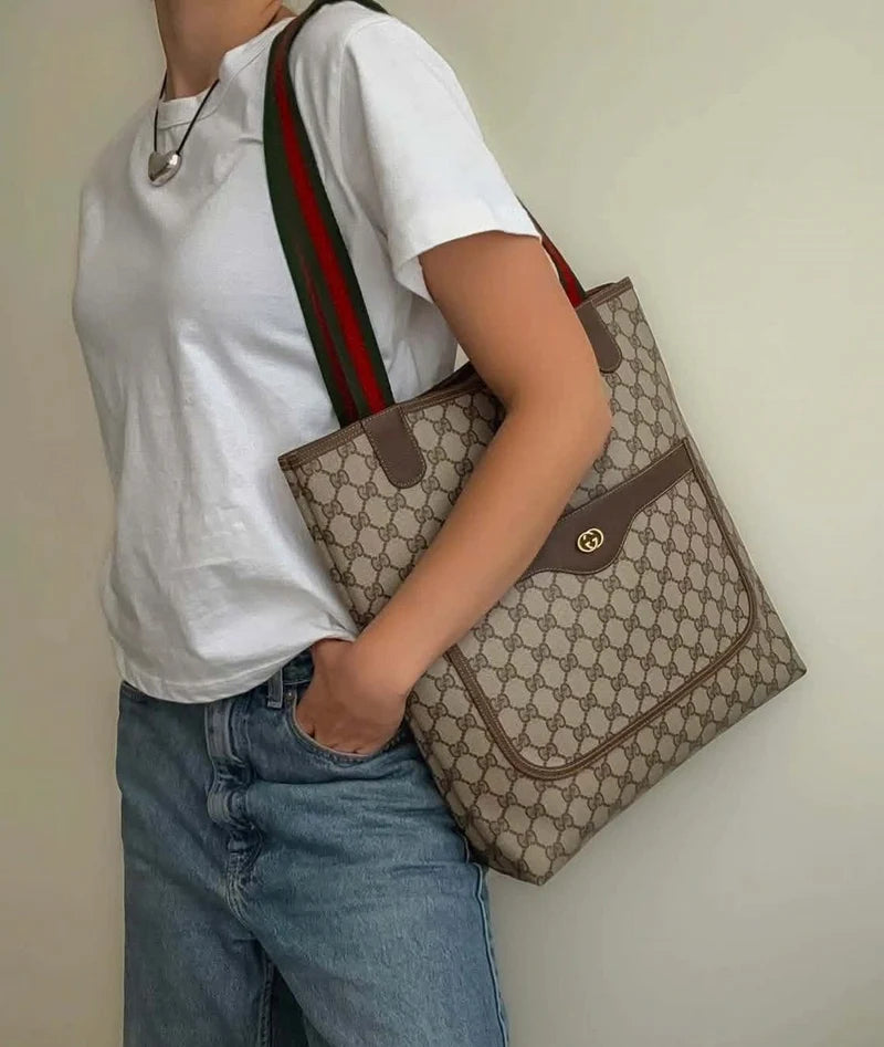 GUCCI GG Coated Canvas Web Sherry Line Tote Bag