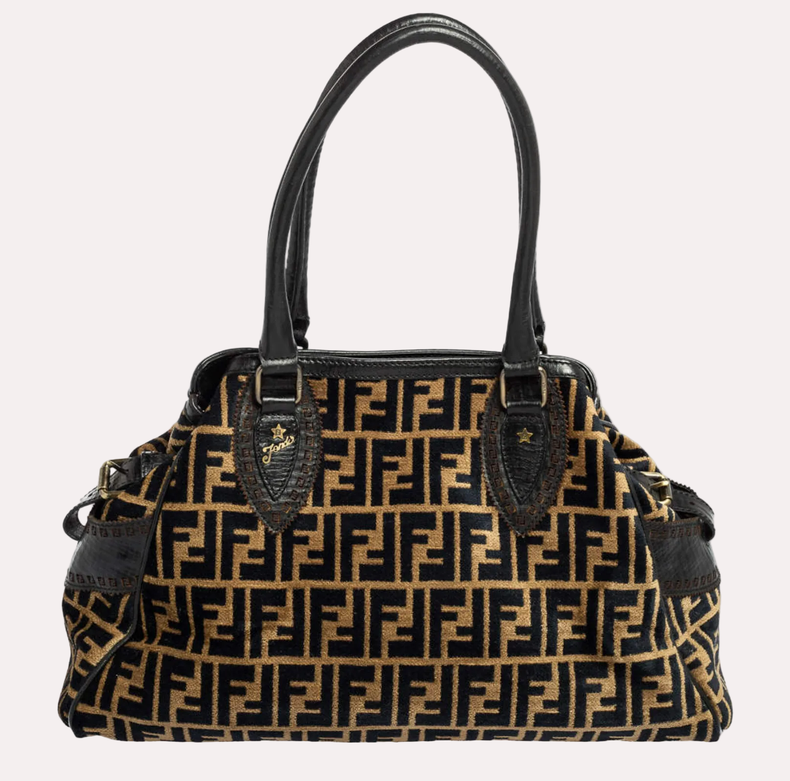 Fendi Black/Tobacco Velvet and Leather Medium Chef De Jour Bag