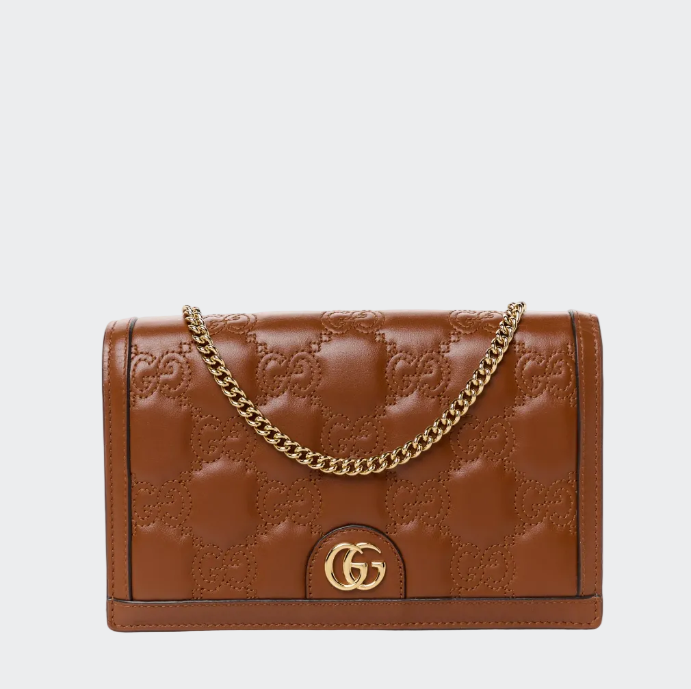 Gucci GG Matelasse Chain Wallet in Brown