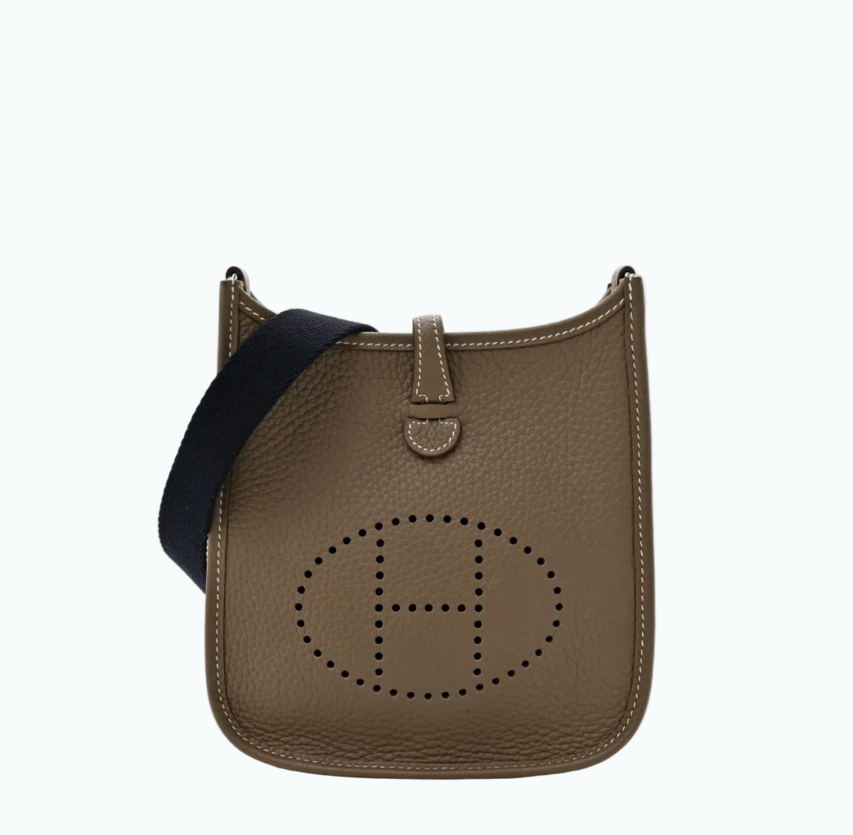 Hermes Mini Evelyne Clemence Etoupe/Bleu Indigo GHW