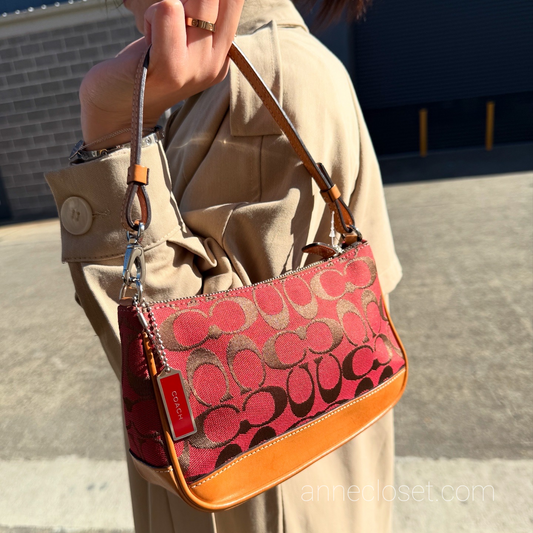 Coach Signature Demi Shoulder Bag Tan/Red
