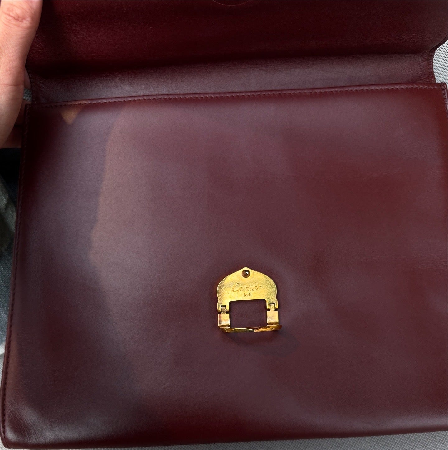 CARTIER Burgundy Hand Bag Leather Bordeaux Gold