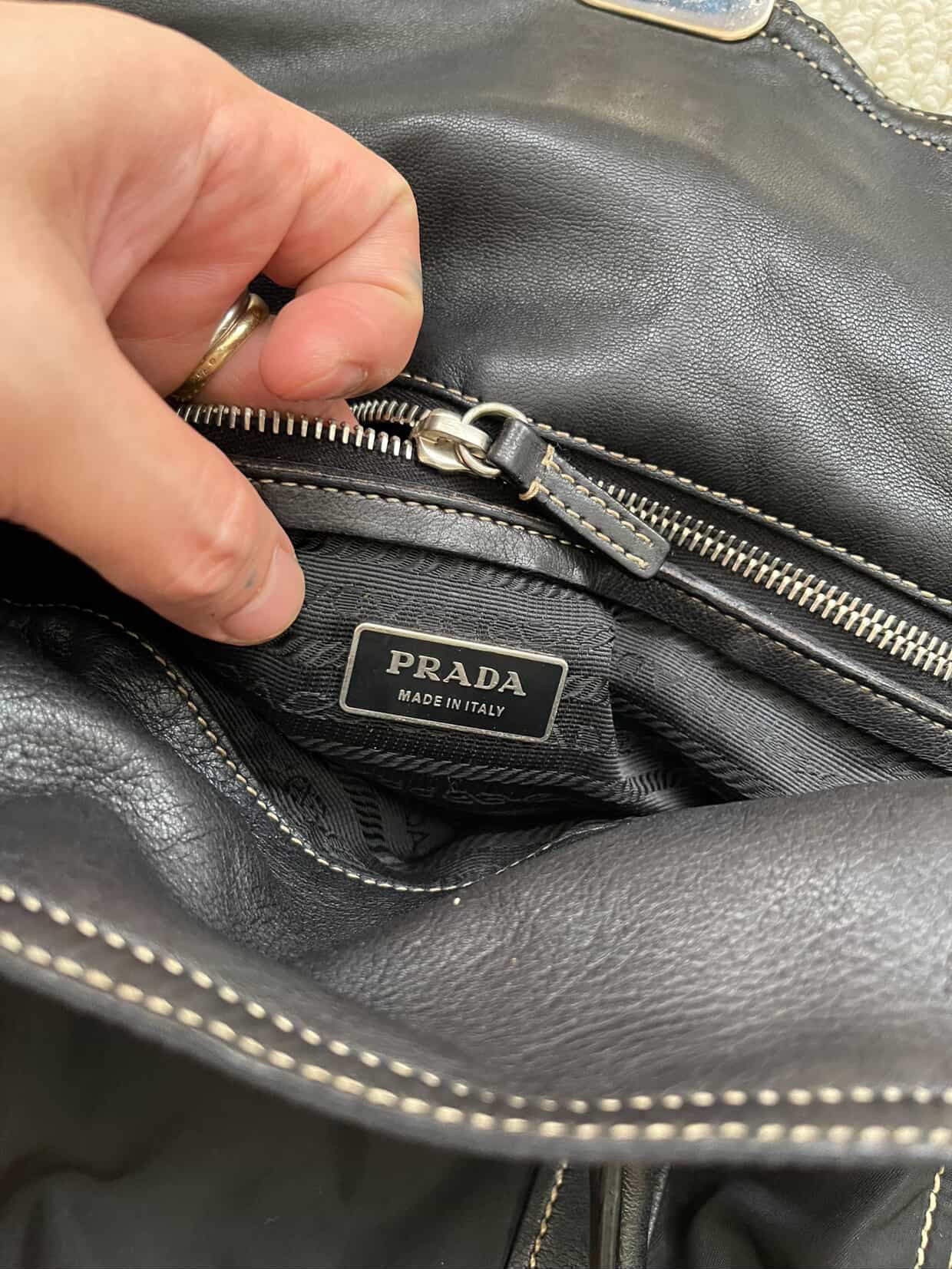 PRADA Vintage Black Tessuto Nylon Leather Satchel Handbag