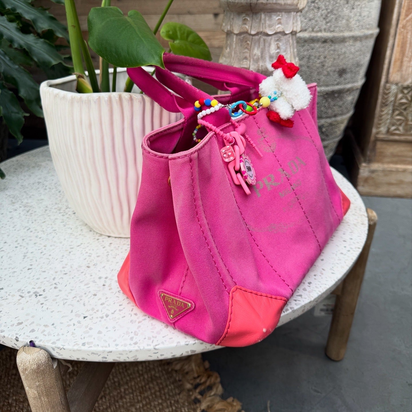 Prada Pink Denim Canapa Logo Tote