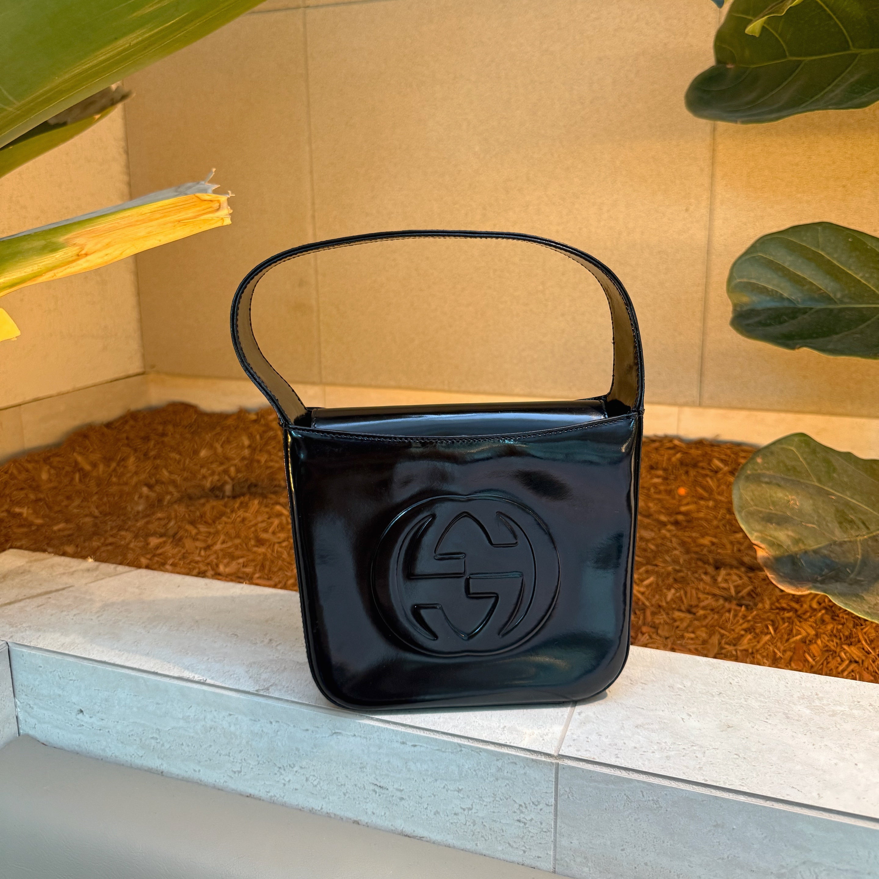 Gucci Vintage Patent Leather GG Shoulder Bag