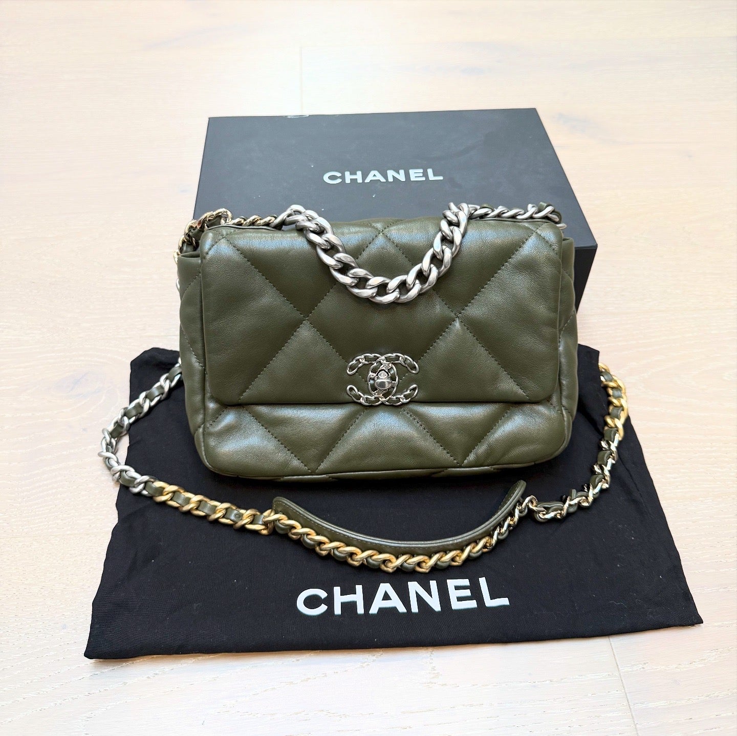 Chanel 19 Flap in Olive Green Lambskin