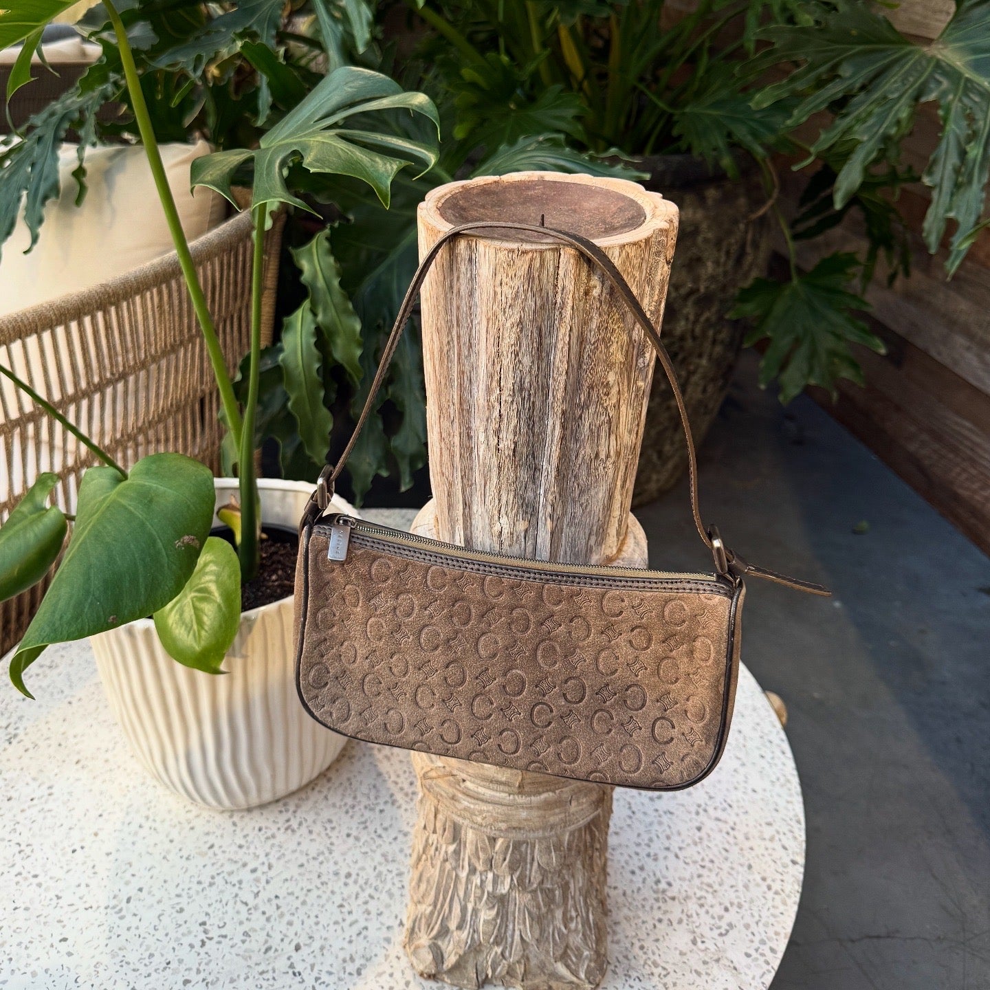 Celine Suede Monogram Shoulder Bag