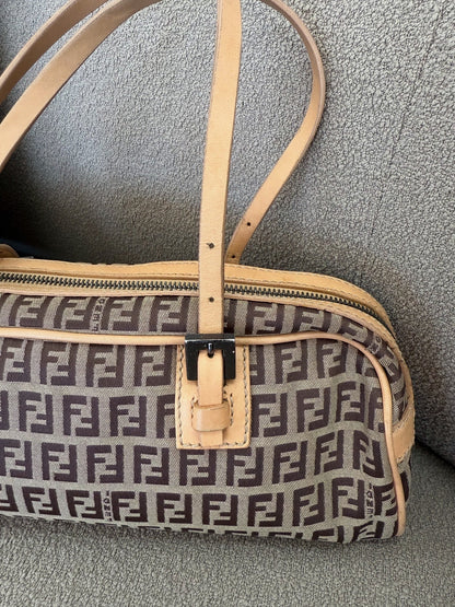 Fendi Vintage Brown Zucchino Canvas Handbag Dark brown